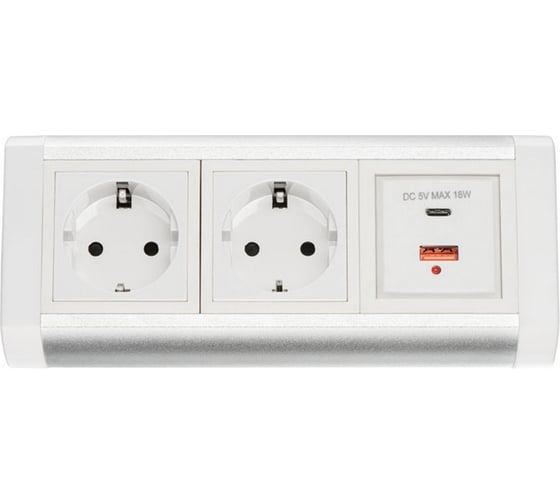 Выдвижная встраиваемая розетка Mebax LK-RSA 2 секции Белый боковое крепление 1 USB + 1 type C 00-00002873