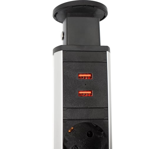 Выдвижная встраиваемая розетка Mebax 105S (J) 3 секции Чёрный Механический d=60мм 2 USB 00-00003151