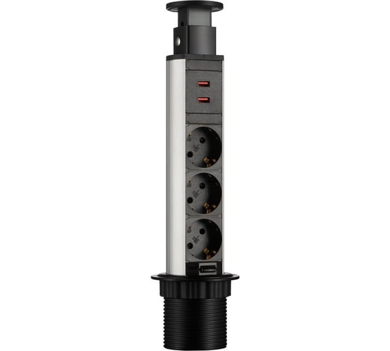 Выдвижная встраиваемая розетка Mebax 105S (J) 3 секции Чёрный Механический d=60мм 2 USB 00-00003151