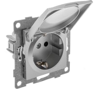 Механизм розетки GUSI ELECTRIC Ugra 1-ой с/з с з/ш и крышкой, СУ, 16А, 250В, серебро С11Р91-004