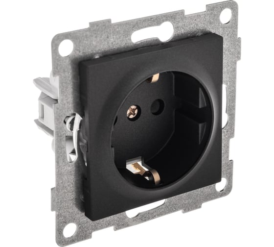 Механизм розетки GUSI ELECTRIC Ugra 1-ой с/з с з/ш, скрытая установка, 16А, 250В, графит С11Р4-010