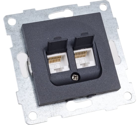 Механизм компьютерной розетки GUSI ELECTRIC Ugra RJ45, двойной, СУ, графит С11К2-010