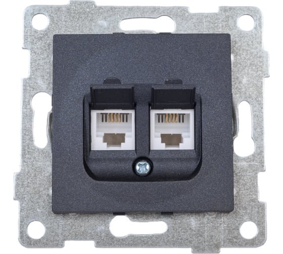 Механизм телефонной розетки GUSI ELECTRIC Ugra RJ12, двойной, СУ, графит С11Т2-010