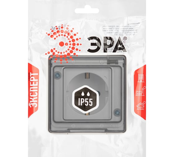 Розетка ЭРА Эксперт 11250101 2PE IP55, 16A, 250В, ОУ, белый Б0063294