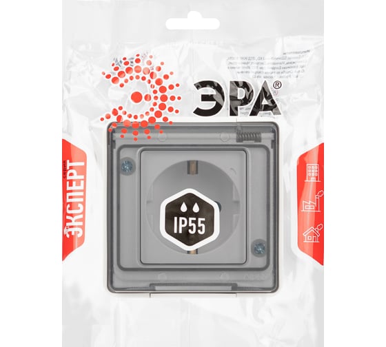 Розетка ЭРА Эксперт 11250201 2PE IP55, шторки, 16A, 250В, ОУ, белый Б0063280