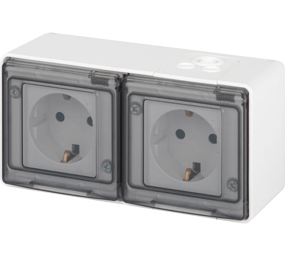 Розетка ЭРА Эксперт 11250301 2x2PE горизонтальная IP55, 16A, 250В, ОУ, белый Б0063264 1
