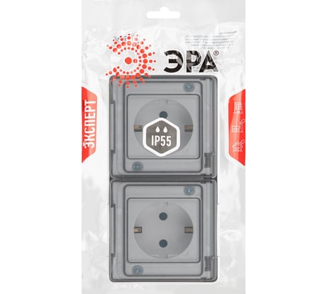 Розетка ЭРА Эксперт 11250401 2x2PE горизонтальная IP55, шторки, 16A, 250В, ОУ, белый Б0063262