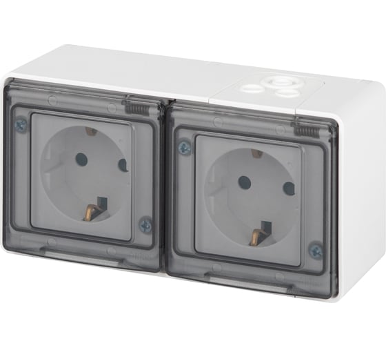Розетка ЭРА Эксперт 11250401 2x2PE горизонтальная IP55, шторки, 16A, 250В, ОУ, белый Б0063262