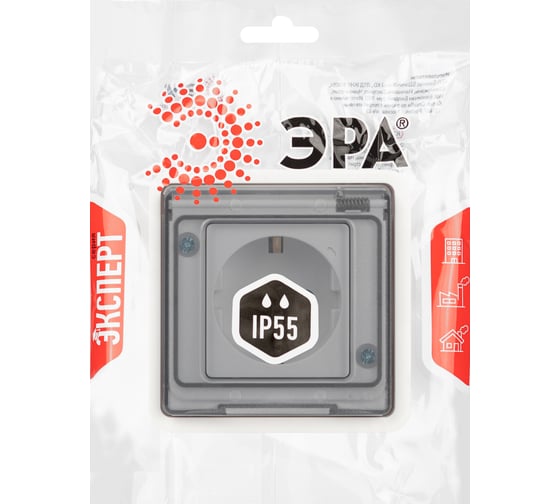 Розетка ЭРА Эксперт 11252101 2PE IP55, 16A, 250В, СУ, белый Б0063259