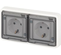 Розетка ЭРА Эксперт 11252301 2x2PE горизонтальная IP55, 16A, 250В, СУ, белый Б0063276