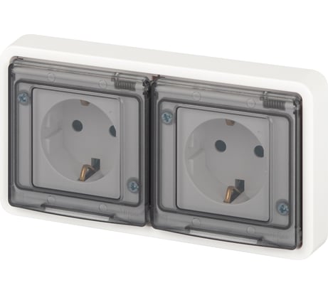 Розетка ЭРА Эксперт 11252301 2x2PE горизонтальная IP55, 16A, 250В, СУ, белый Б0063276