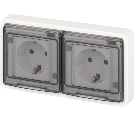 Розетка ЭРА Эксперт 11252301 2x2PE горизонтальная IP55, 16A, 250В, СУ, белый Б0063276 1