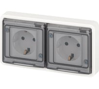 Розетка ЭРА Эксперт 11252401 2x2PE горизонтальная IP55, шторки, 16A, 250В, СУ, белый Б0063254
