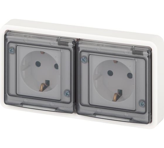 Розетка ЭРА Эксперт 11252401 2x2PE горизонтальная IP55, шторки, 16A, 250В, СУ, белый Б0063254
