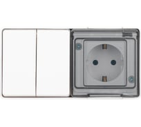 Блок розетка с выключателем ЭРА Эксперт 11750201 двойной IP55, 16A(10AX)250В, ОУ, белый Б0063270