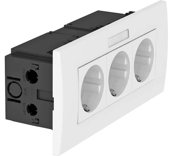 Блок розеточный укомплектованный AR45 OBO Bettermann (3 розетки Schuko, с маркировкой, серия Modul45 для кабель-каналов Rapid 80 и колонн ISS, цвет белый) 6119433 1