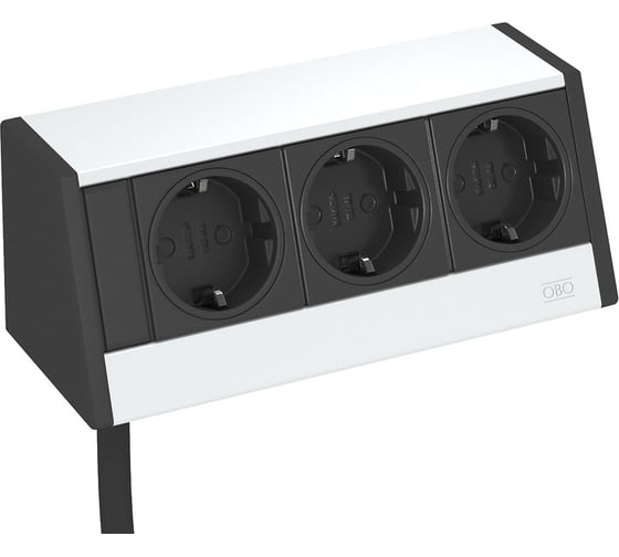 Настольный бокс OBO Bettermann DB укомплектованный (3 розетки 220В Schuko 2К+З черного цвета, с сетевым кабелем 3 м, кабельный вывод с нижней стороны) 6116939