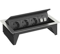 Настольный бокс OBO Bettermann с крышкой DBK укомплектованный (3 розетки 220В Schuko, 2 разъема RJ45 кат.6 экран. (подключение 1:1), кабели 3 м) 6116806