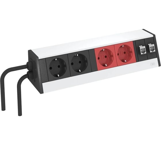 Настольный бокс OBO Bettermann укомплектованный DB, 4 розетки 220В Schuko, 2 разъема RJ45 категория 6 экранированные, алюминий, серебристый 6116918