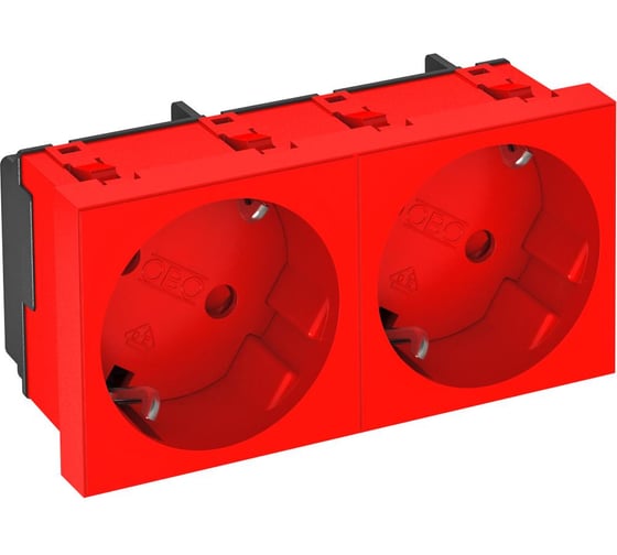 Розетка двойная OBO Bettermann 2x2К+3 под углом 33 шторки 16А 250В (45x90 мм - 2 модуля Modul45) красная 6120108