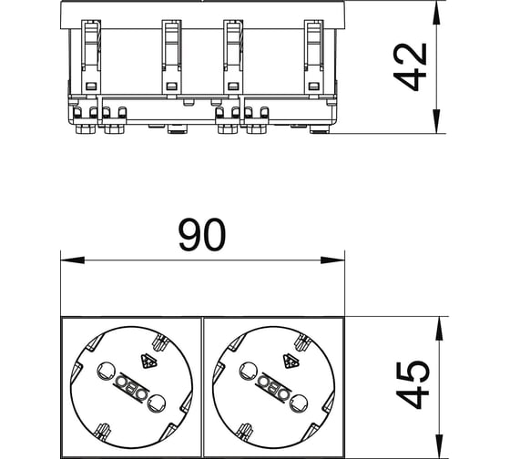 Розетка двойная OBO Bettermann 2x2К+3 под углом 33 шторки 16А 250В (45x90 мм - 2 модуля Modul45) красная 6120108