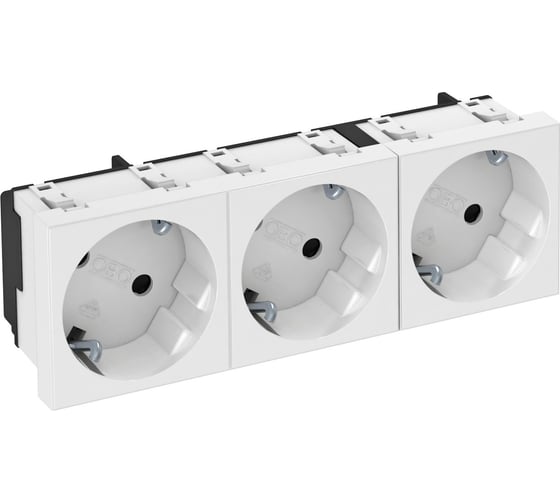 Розетка тройная OBO Bettermann 3x2К+3 под углом 33 шторки 16А 250В (45x135 мм - 3 модуля Modul45) белая 6120123 1
