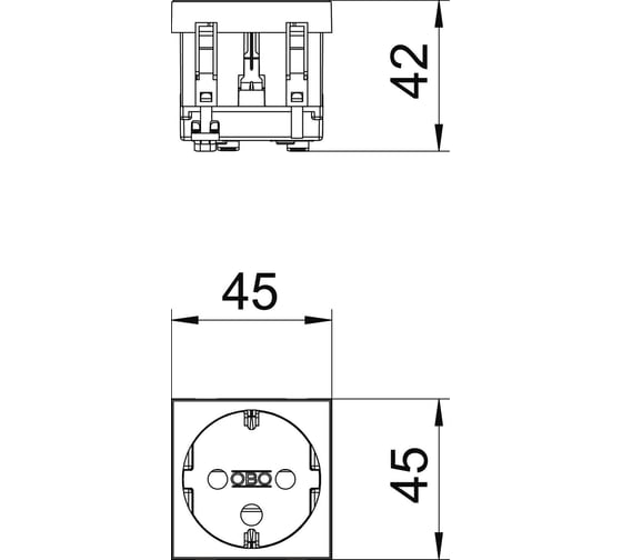 Розетка силовая 0 с кодом одинарная OBO Bettermann 2К+З, 1 модуль Modul45, 45x45 мм, со шторками, 16А 250В красная 6120292