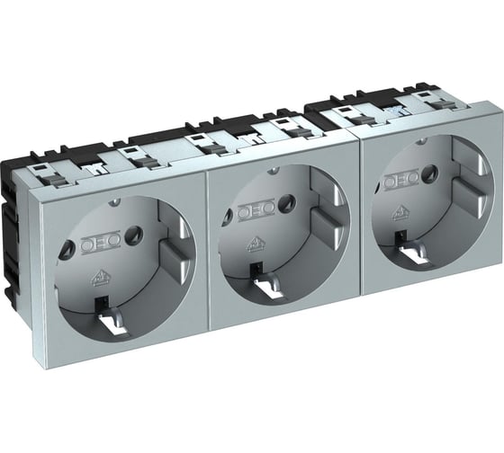 Розетка силовая 0 тройная OBO Bettermann 3x2К+З, 3 модуля Modul45, 45x135 мм, со шторками, 16А 250В цвет алюминиевый лак 6120052 1