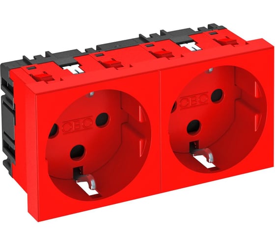 Розетка силовая 0 с кодом двойная OBO Bettermann 2x2К+З, 2 модуля Modul45, 45x90 мм, со шторками, 16А 250В красная 6120294 1