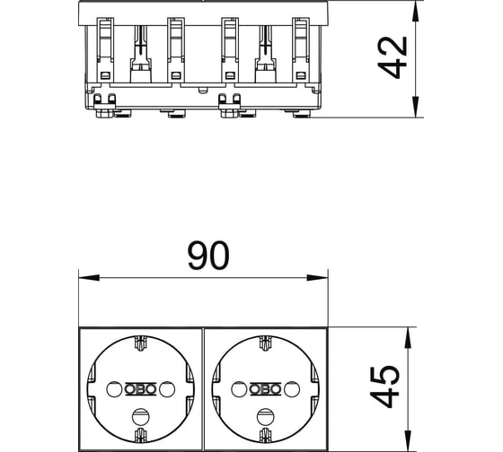 Розетка силовая 0 с кодом двойная OBO Bettermann 2x2К+З, 2 модуля Modul45, 45x90 мм, со шторками, 16А 250В красная 6120294