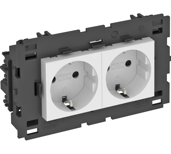 Розетка силовая 0 двойная OBO Bettermann 2x2К+З Modul45connect, со шторками, 16А 250В белая 6120432