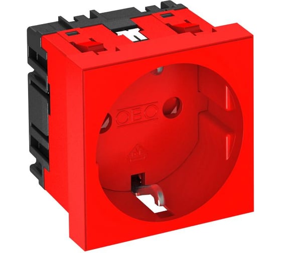 Розетка силовая 0 одинарная OBO Bettermann 2К+З, 1 модуль Modul45, 45x45 мм, со шторками, 16А 250В красная 6120014