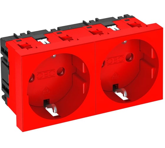 Розетка силовая 0 двойная OBO Bettermann 2x2К+З, 2 модуля Modul45, 45x90 мм, со шторками, 16А 250В красная 6120028