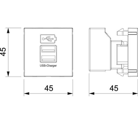 Розетка USB тип А двойная OBO Bettermann (1x2100 mA или 2x1050 mA) 1 модуль Modul45, 45x45 мм, белая 6105300