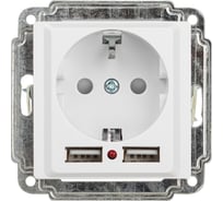 Розетка Intro Accent 641001 PE Schuko со шторками, 16А, 250В, 2хUSB, IP20, СУ, белый Б0063689