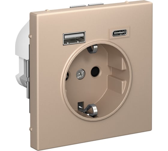 Розетка 16А с 2 USB A+C Systeme Electric ArtGallery Песочный, 5В/2,4А/3,0А, 2x5В/1,5А, механизм GAL001232