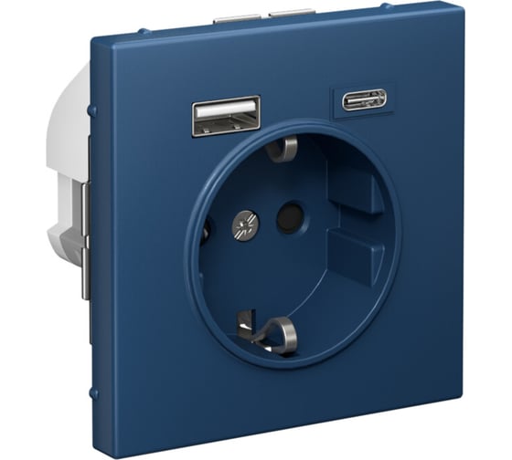 Розетка 16А с 2 USB A+C Systeme Electric ArtGallery Аквамарин 5В/2,4А/3,0А, 2x5В/1,5А, механизм GAL001132