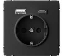 Розетка 16А с 2 USB A+C Systeme Electric ArtGallery Карбон, 5В/2,4А/3,0А, 2x5В/1,5А, механизм GAL001032