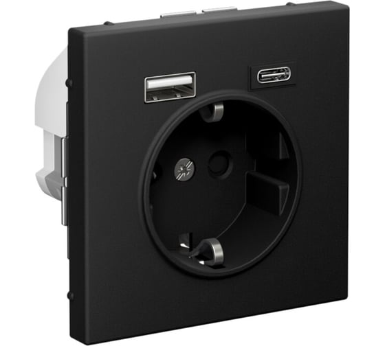 Розетка 16А с 2 USB A+C Systeme Electric ArtGallery Карбон, 5В/2,4А/3,0А, 2x5В/1,5А, механизм GAL001032