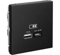 Розетка Systeme Electric USB A + тип-C ArtGallery 45 Вт высокоскор заряд QC PD механизм Карбон GAL001029