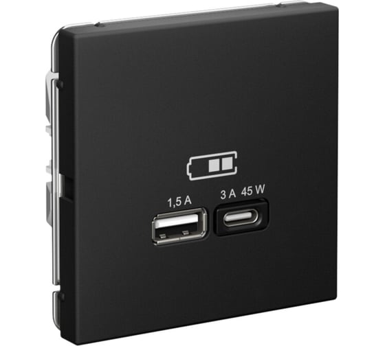 USB Розетка A + тип-C Systeme Electric ArtGallery Карбон 45Вт высокоскоростная зарядка QC, PD, механизм GAL001029