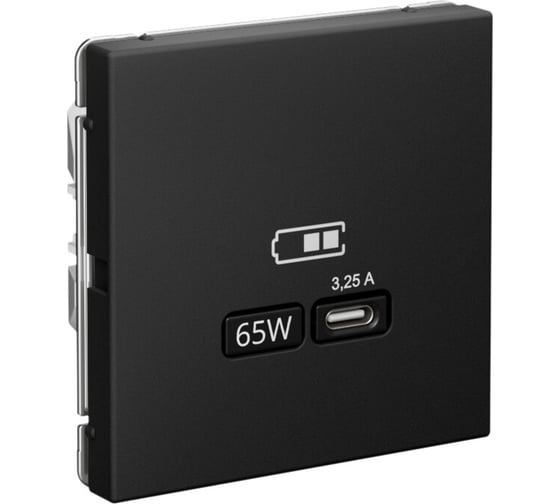 USB Розетка тип-С Systeme Electric ArtGallery Карбон 65Вт высокоскоростная зарядка QC, PD, механизм GAL001027