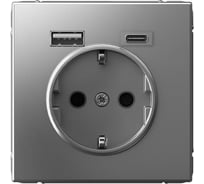 Розетка 16А с 2 USB A+C Systeme Electric ArtGallery Сталь, 5В/2,4А/3,0А, 2x5В/1,5А, механизм GAL000932