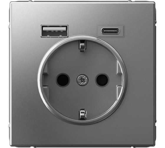 Розетка 16А с 2 USB A+C Systeme Electric ArtGallery Сталь, 5В/2,4А/3,0А, 2x5В/1,5А, механизм GAL000932
