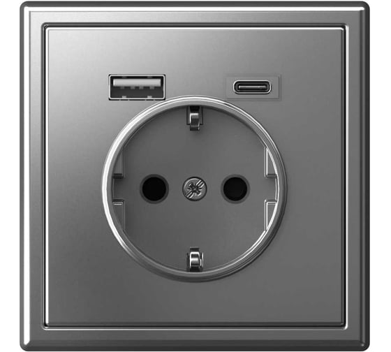 Розетка 16А с 2 USB A+C Systeme Electric ArtGallery Сталь, 5В/2,4А