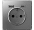 Розетка 16А с 2 USB A+C Systeme Electric ArtGallery Сталь, 5В/2,4А/3,0А, 2x5В/1,5А, механизм GAL000932 1
