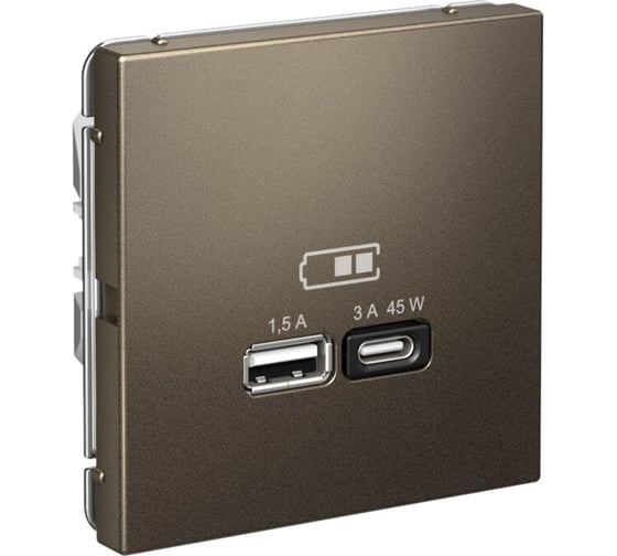 USB Розетка A + тип-C Systeme Electric ArtGallery Мокко 45Вт высокоскоростная зарядка QC, PD, механизм GAL000629