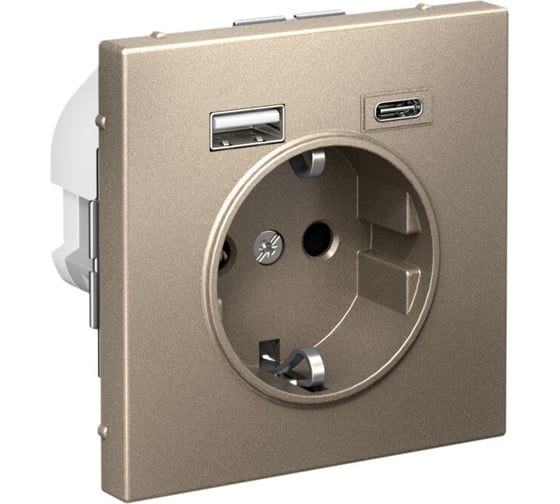 Розетка 16А с 2 USB A+C Systeme Electric ArtGallery Шампань, 5В/2,4А/3,0А, 2x5В/1,5А, механизм GAL000532
