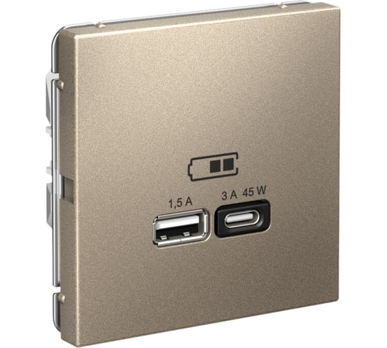 USB Розетка A + тип-C Systeme Electric ArtGallery Шампань 45Вт высокоскоростная зарядка QC, PD, механизм GAL000529