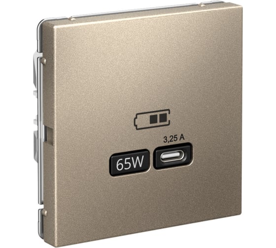 USB Розетка тип-С Systeme Electric ArtGallery Шампань 65Вт высокоскоростная зарядка QC, PD, механизм GAL000527
